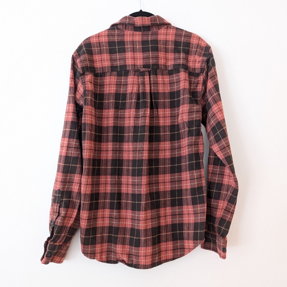 Woolly Mens Flannel Vintage Plaid button down Brown/ Burnt Orange Cotton/Wool M - Picture 2 of 5